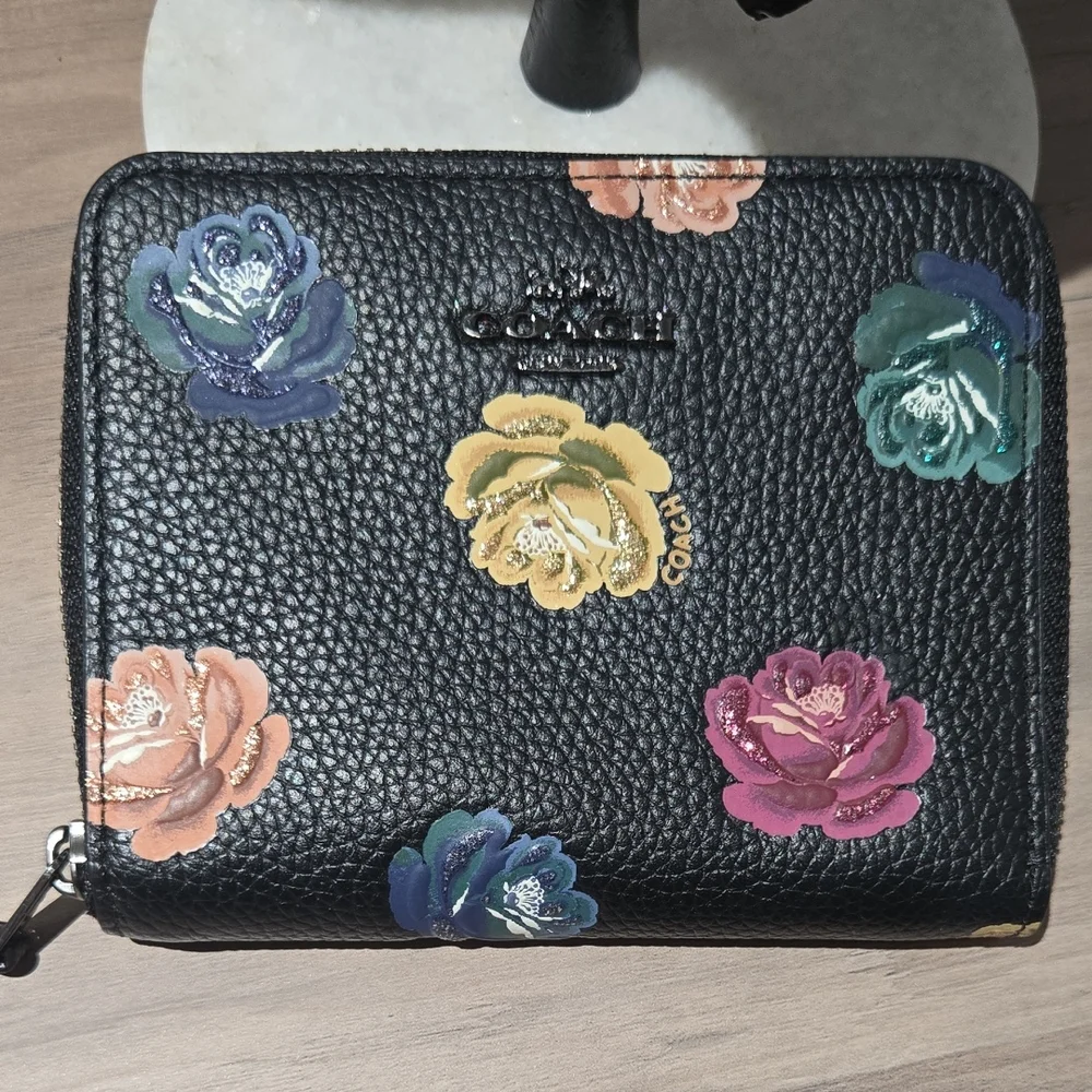 Coach Black Wallet with Multicolor Floral Design - Picture 1 of 6